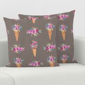 WATERCOLOR FLOWERS ICE CREAM CONES TAUPE