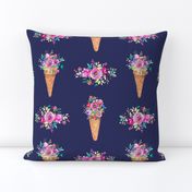 WATERCOLOR FLOWERS ICE CREAM CONES INDIGO