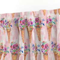 WATERCOLOR FLOWERS ICE CREAM CONES ROWS MARBLED BABY PINK  CORAL