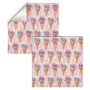 WATERCOLOR FLOWERS ICE CREAM CONES ROWS MARBLED BABY PINK  CORAL