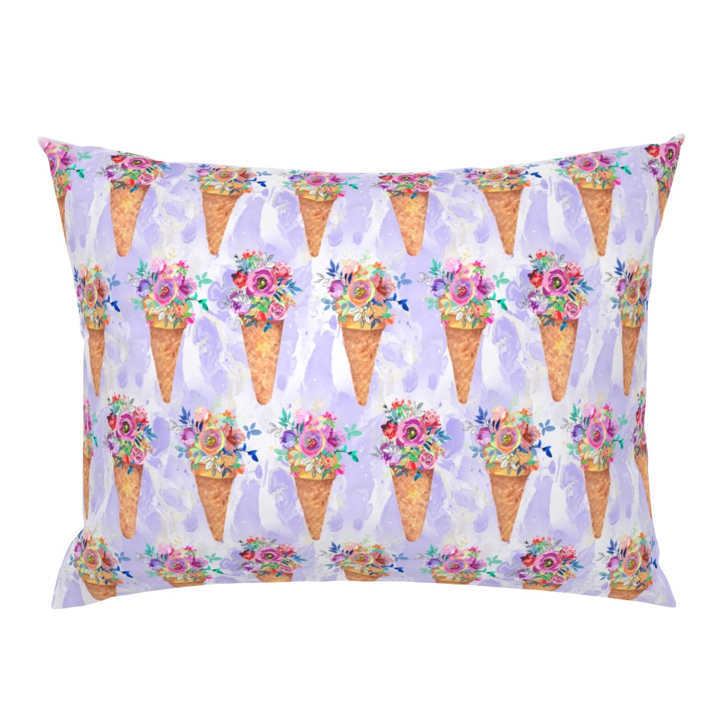 WATERCOLOR FLOWERS ICE CREAM CONES ROWS MARBLED VIOLET purple