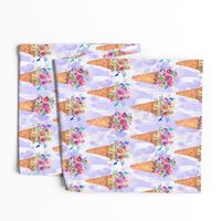 WATERCOLOR FLOWERS ICE CREAM CONES ROWS MARBLED VIOLET purple