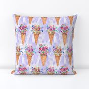 WATERCOLOR FLOWERS ICE CREAM CONES ROWS MARBLED VIOLET purple