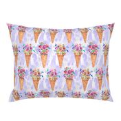 WATERCOLOR FLOWERS ICE CREAM CONES ROWS MARBLED VIOLET purple