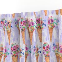 WATERCOLOR FLOWERS ICE CREAM CONES ROWS MARBLED VIOLET purple