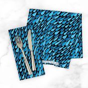 monochromatic blue aqua teal turquoise navy rain, black background, large scale