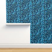 monochromatic blue aqua teal turquoise navy rain, black background, large scale