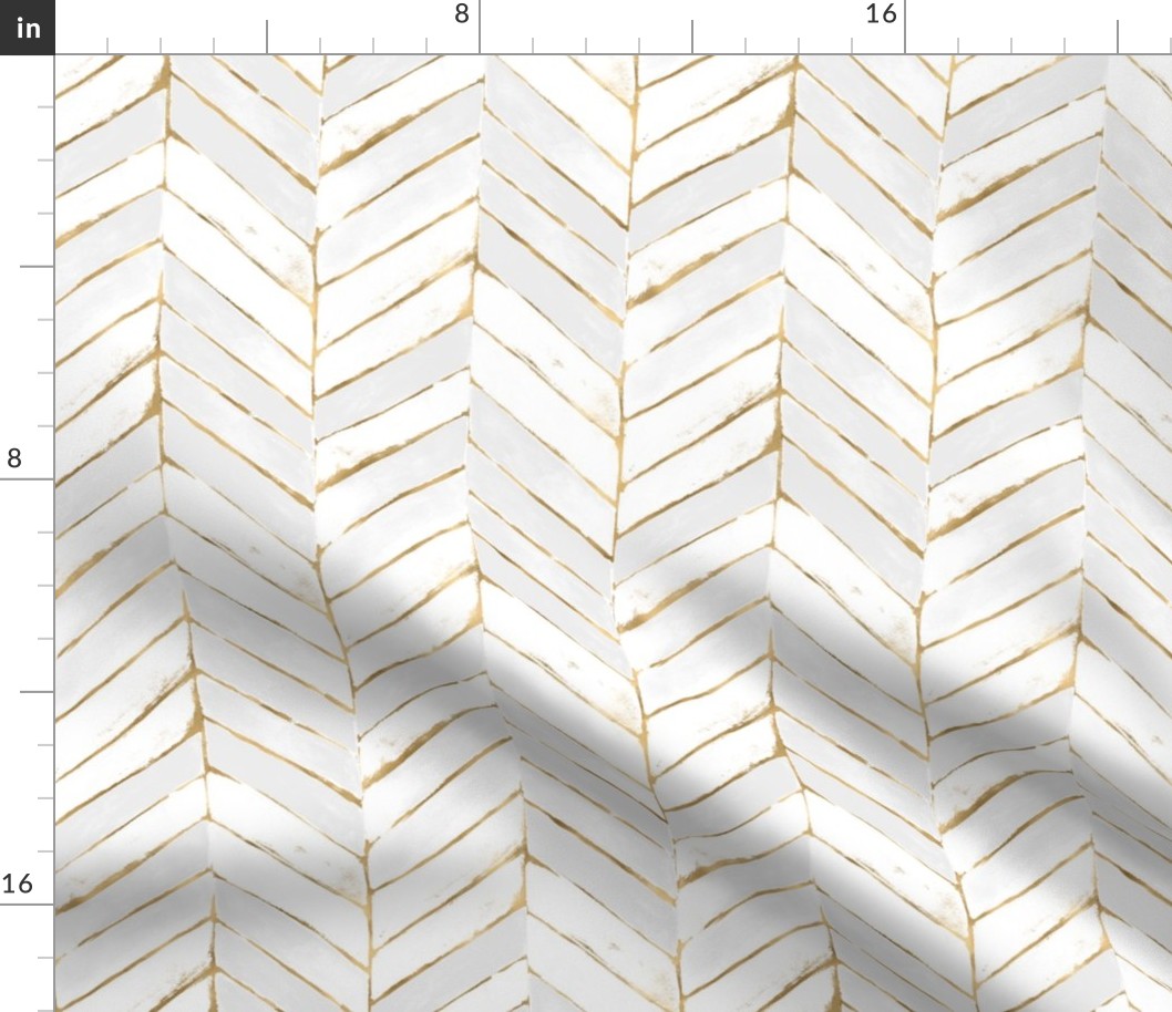 chevron painted white gold Fabric | Spoonflower