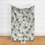 Tortoise & Hare, Rotated, Whole Cloth,  Cheater Quilt, Aqua, Ivory