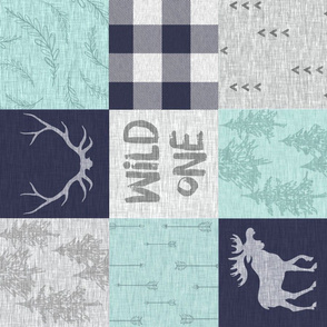 Wild One Quilt - Mint, Navy, white - ROTATED