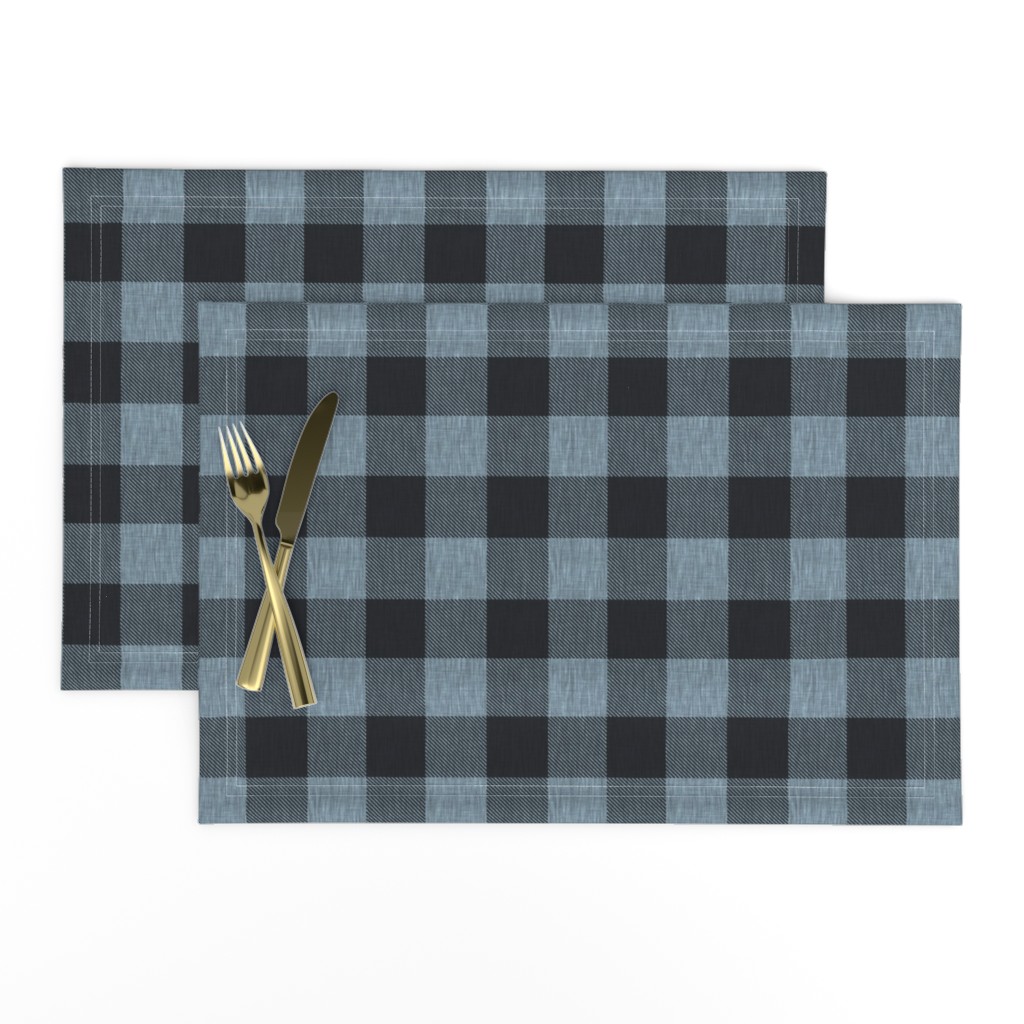 Textured Buffalo plaid - Soft blue and black