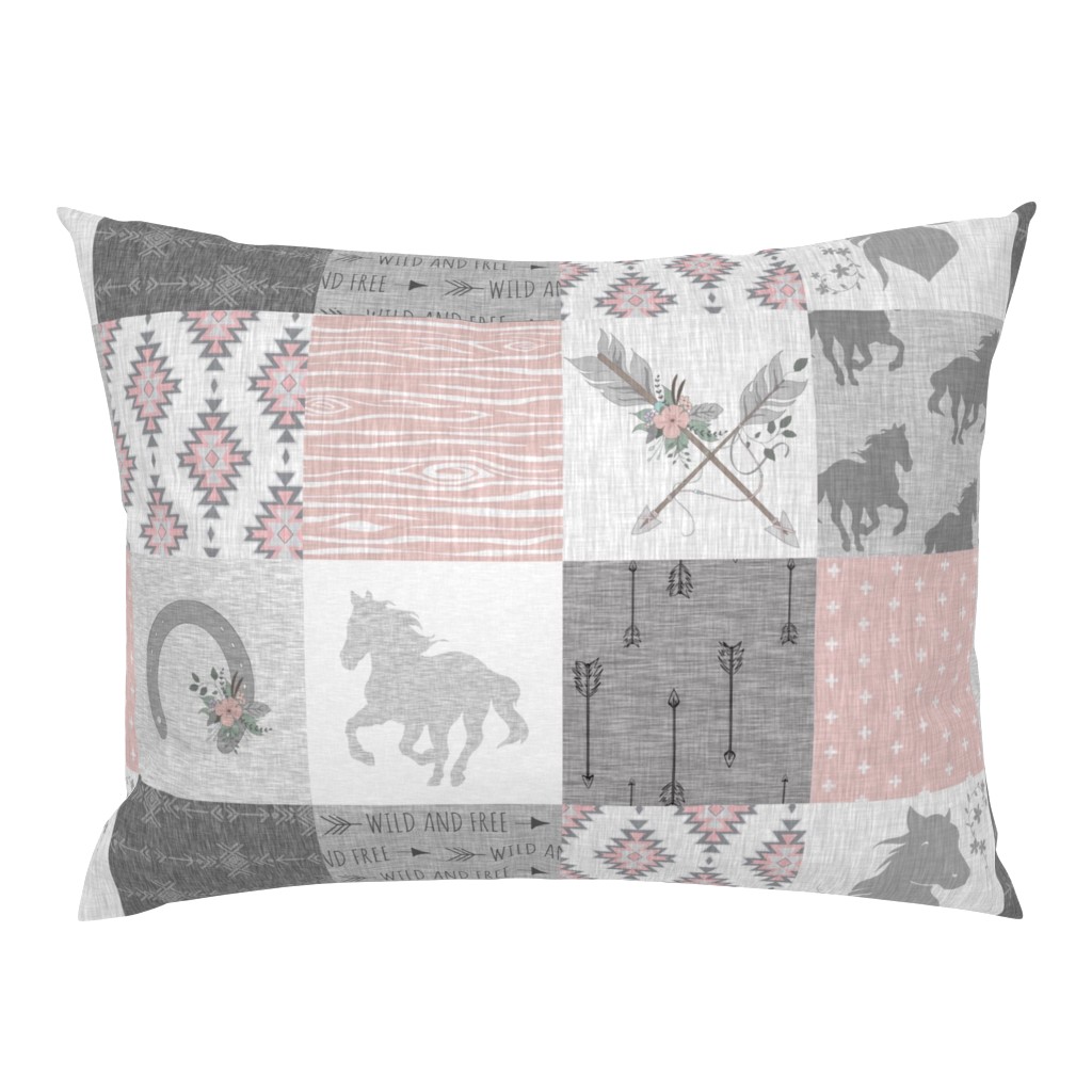 BoHo Horse Quilt - pink and grey