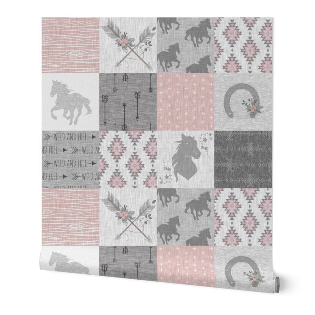 BoHo Horse Quilt - pink and grey