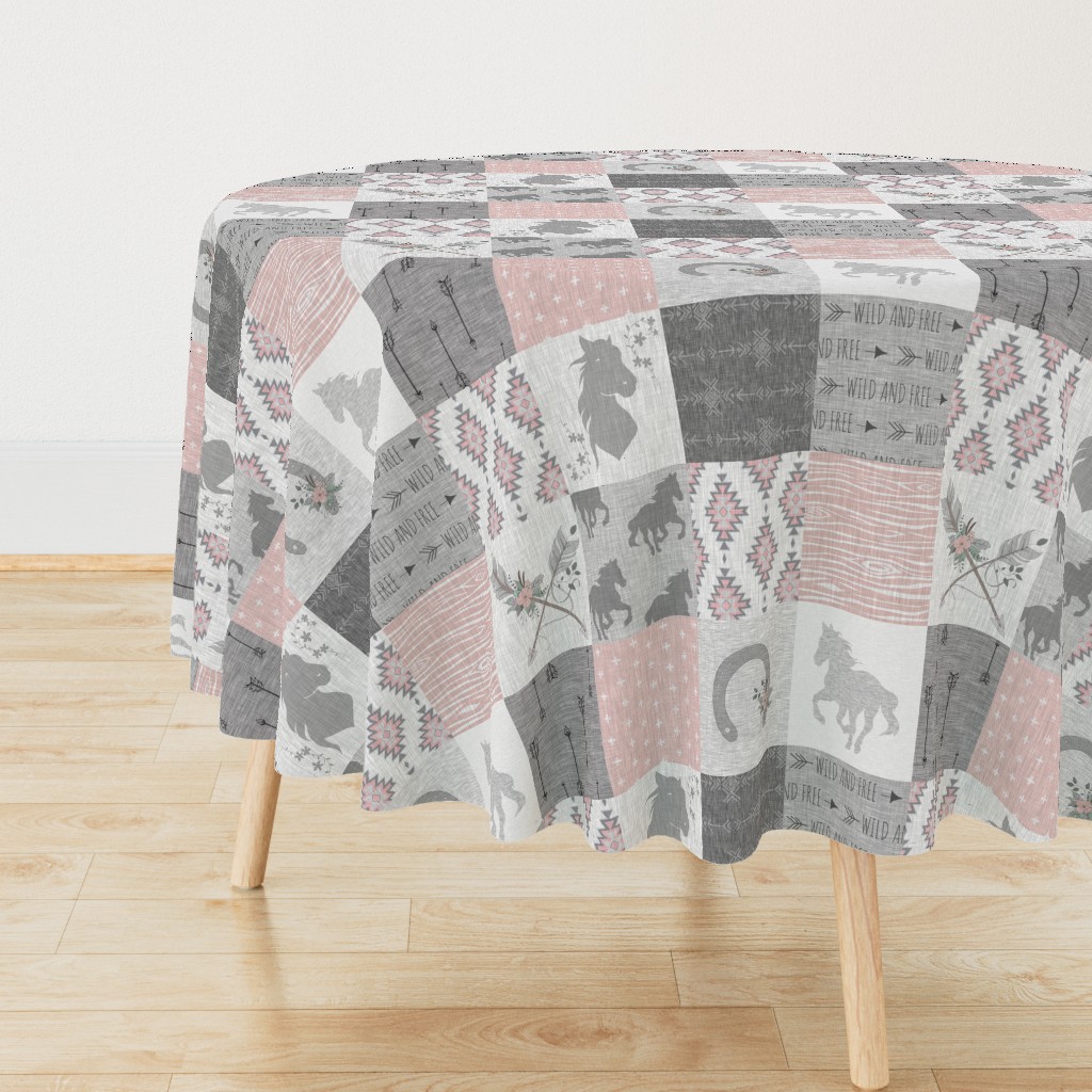 BoHo Horse Quilt - pink and grey
