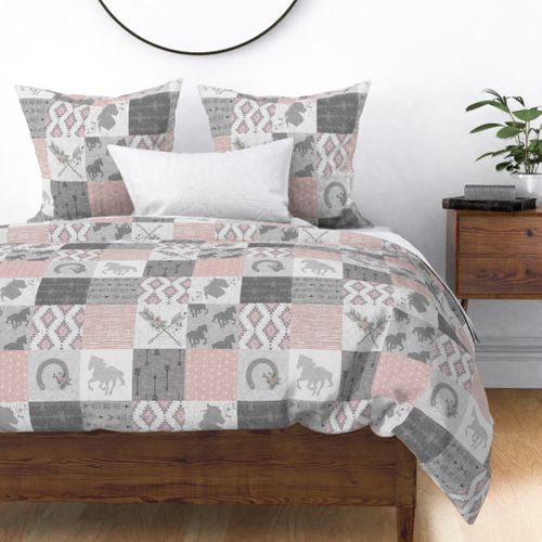 BoHo Horse Quilt - pink and grey - Spoonflower