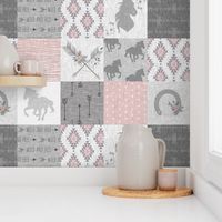 BoHo Horse Quilt - pink and grey