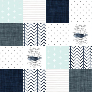 6" navy whale patchwork wholecloth