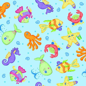 Kids Whimsy Sea Animals Blue