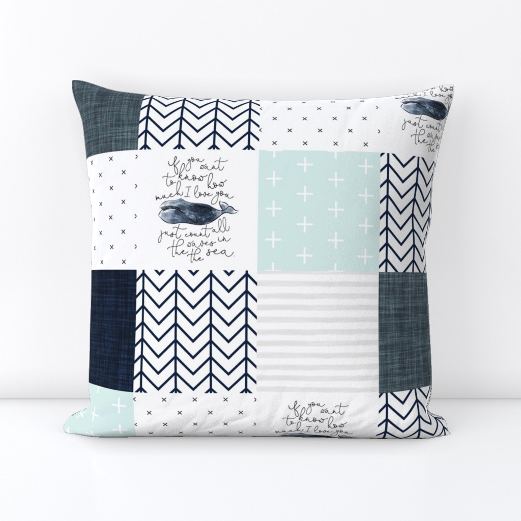 navy whale patchwork wholecloth