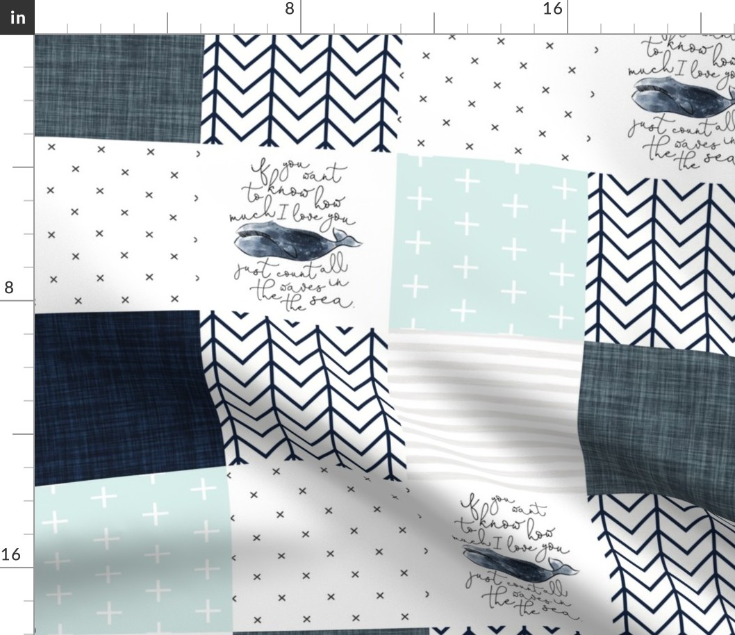 navy whale patchwork wholecloth