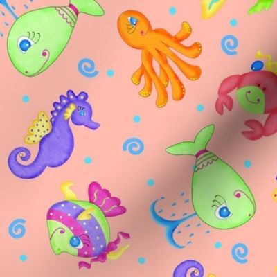 Kids Whimsy Sea Animals Orange