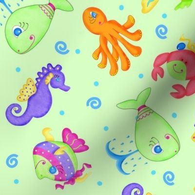 Kids Whimsy Sea Animals Green