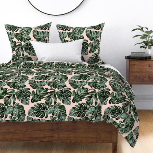 Jungle Monstera Leaves blush Fabric | Spoonflower