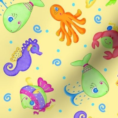 Kids Whimsy Sea Animals Yellow