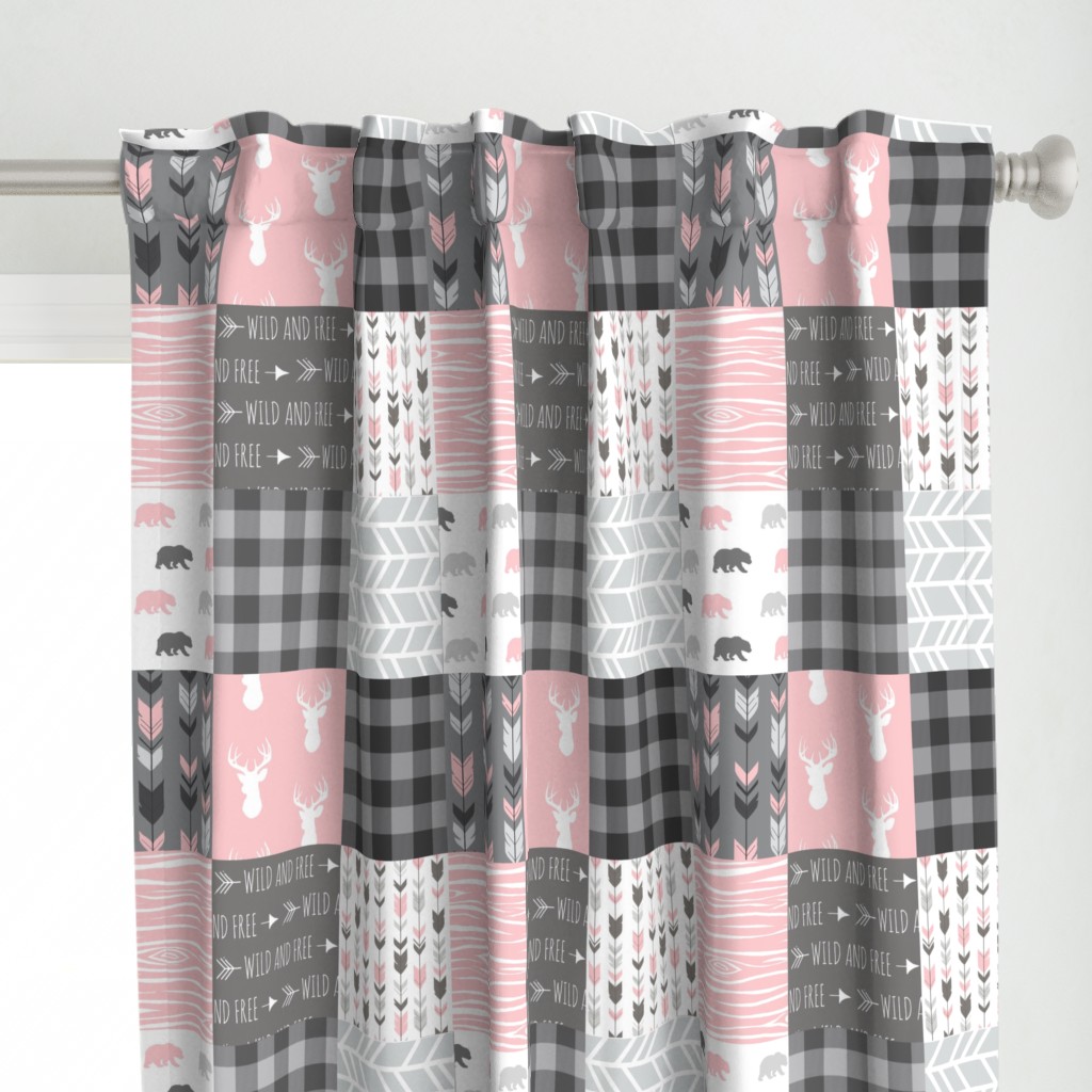 Custom Bear and Deer Patchwork in Pink and Light Grey