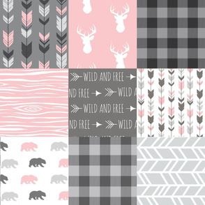Custom Bear and Deer Patchwork in Pink and Light Grey