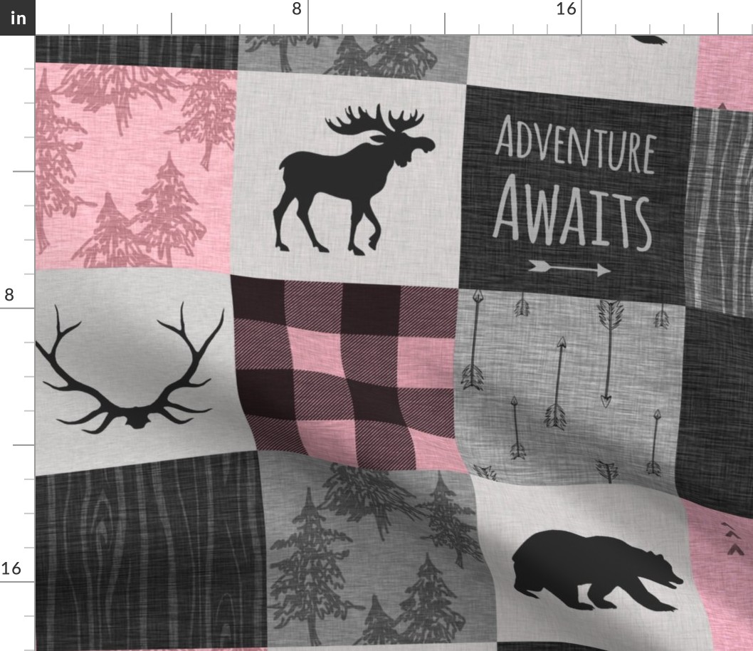 Adventure Awaits Quilt - pink and black