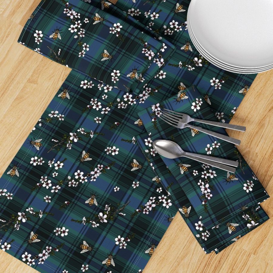 Manuka with bees on blue and green plaid