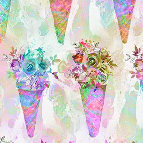 WATERCOLOR SWIRLS FLOWERS ICE CREAM CONES ROWS MARBLED PERIWINKLE BLUE PASTEL bright SPRING FLWRHT
