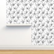 Origami paper cranes sketch black line on white background.