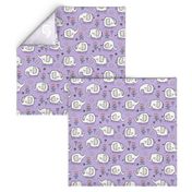 Elephants With Flowers on Purple Lilac