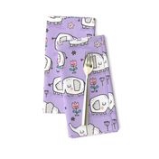 Elephants With Flowers on Purple Lilac