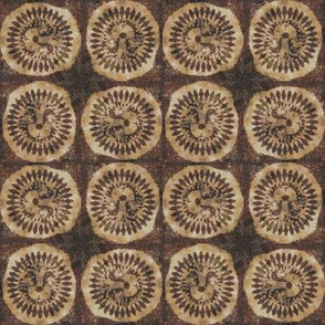 small upside down tribal lion medaillon checkerboard africa symbol batik wax woodprint