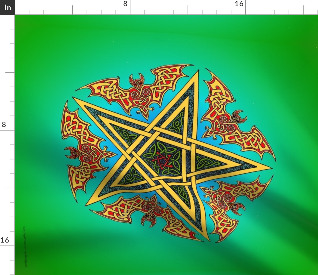 Celtic Bats Star Mandala on green Small