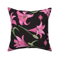 Lilies Pink on Black Extra Large 24"