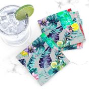 tropical watercolor summer fruity drink light grey white