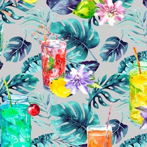 tropical watercolor summer fruity drink light grey white