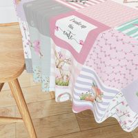 Pink Woodland Animals Baby Girl Quilt Top - Deer Fox - I Woke Up This Cute Patchwork Wholecloth Baby Blanket, Gray Mint Lavender