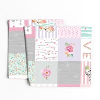 Pink Woodland Animals Baby Girl Quilt Top - Deer Fox - I Woke Up This Cute Patchwork Wholecloth Baby Blanket, Gray Mint Lavender