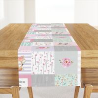 Pink Woodland Animals Baby Girl Quilt Top - Deer Fox - I Woke Up This Cute Patchwork Wholecloth Baby Blanket, Gray Mint Lavender
