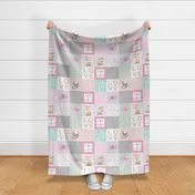 Pink Woodland Animals Baby Girl Quilt Top - Deer Fox - I Woke Up This Cute Patchwork Wholecloth Baby Blanket, Gray Mint Lavender