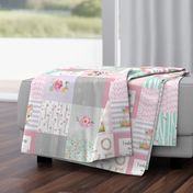 Pink Woodland Animals Baby Girl Quilt Top - Deer Fox - I Woke Up This Cute Patchwork Wholecloth Baby Blanket, Gray Mint Lavender