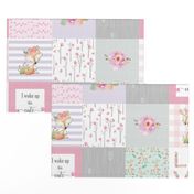 Pink Woodland Animals Baby Girl Quilt Top - Deer Fox - I Woke Up This Cute Patchwork Wholecloth Baby Blanket, Gray Mint Lavender