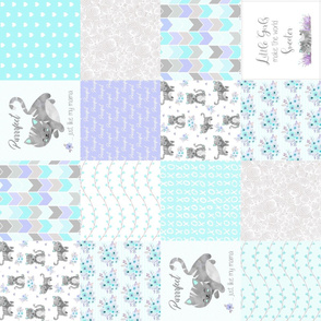 Purrrfect Kitten Patchwork Quilt (rotated)- Aqua, Lavender & Grey - Purrrfect... just like my mama