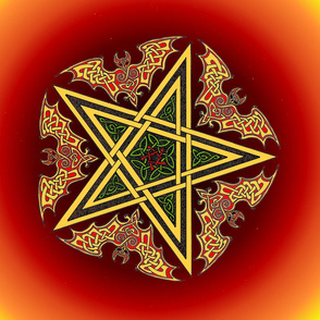Celtic Bats Star Mandala on flame reds Small