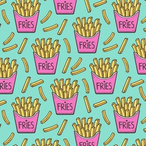 French Fries Fast Food Pink on Mint Green Smaller 2 inch